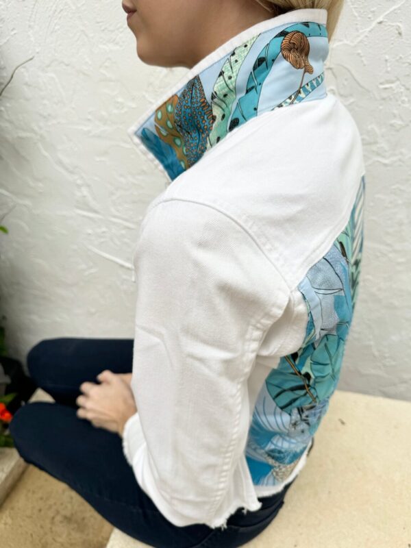 Product image for Designer Stacy Bradley: Denim Jacket – Sky Blue Feathers
