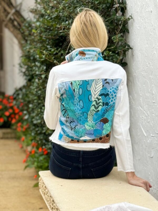 Product image for Designer Stacy Bradley: Denim Jacket – Sky Blue Feathers
