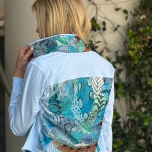 Product image for Designer Stacy Bradley: Denim Jacket – Sky Blue Feathers