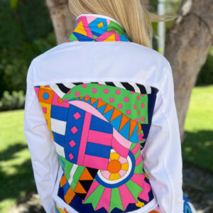 Product image for Designer Stacy Bradley: White Denim Jacket – Blue Pucci