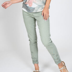 Product image for Pale Green Ankle Denim Jeans w/flower detail