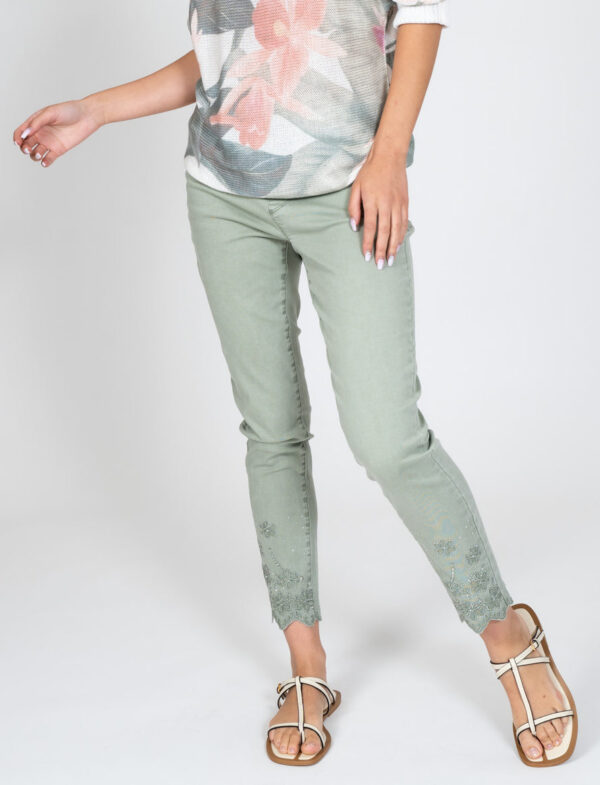 Product image for Pale Green Ankle Denim Jeans w/flower detail