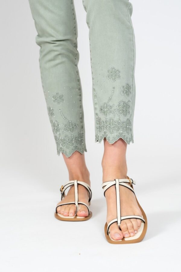 Product image for Pale Green Ankle Denim Jeans w/flower detail