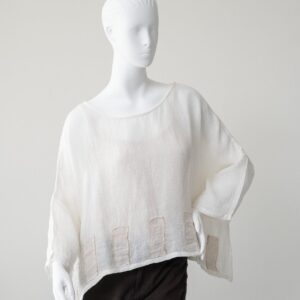Product image for Cream Gauze Linen Top w/Beige Detail