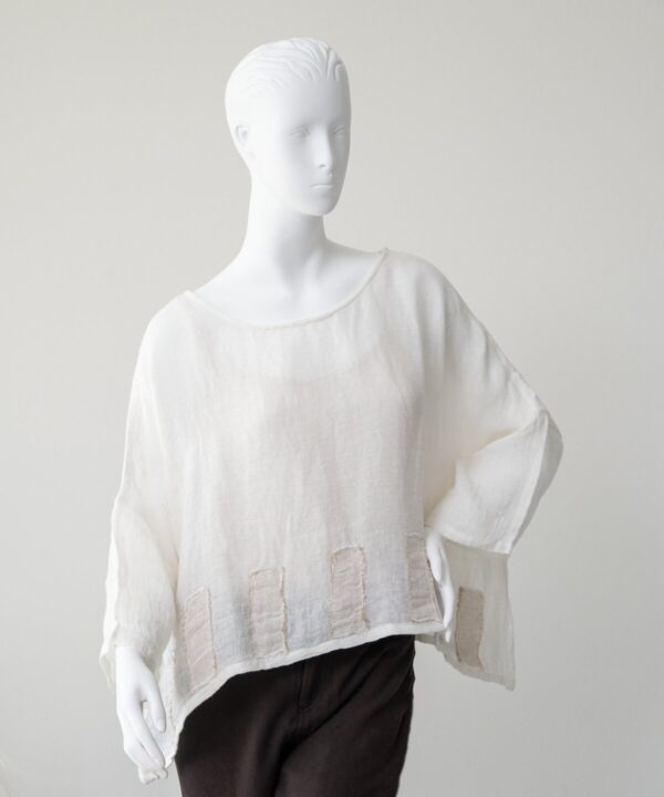 Product image for Cream Gauze Linen Top w/Beige Detail