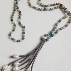 Product image for Stone w/Suede & Pearl Necklace